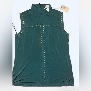 Carmen Marc Valvo Green Embellished Sleeveless Tank Top